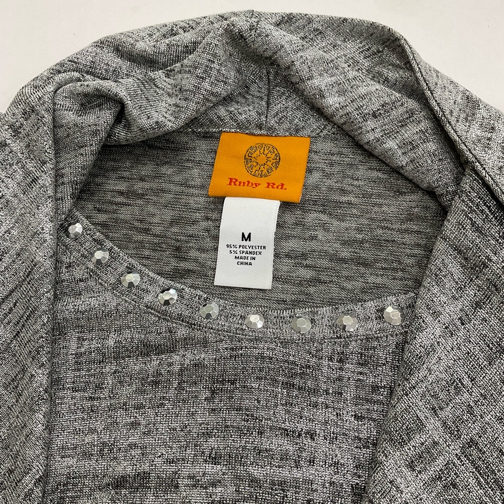 Ruby Rd. Gray Rhinestone Edge Trimmed Cardigan Sweater Set - Picture 7 of 7